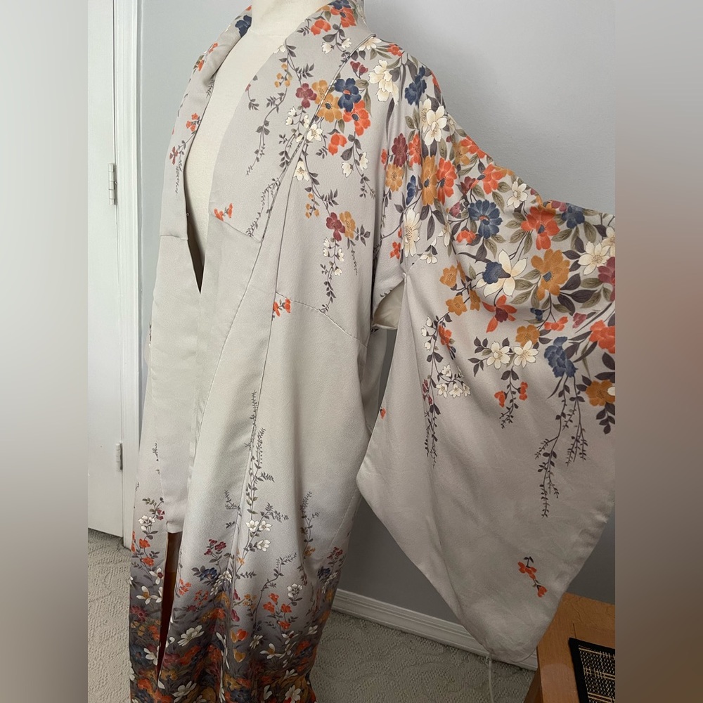 Japanese Open Abaya Pale Gray/Floral Kimono Robe size L/XL - Picture 6 of 12